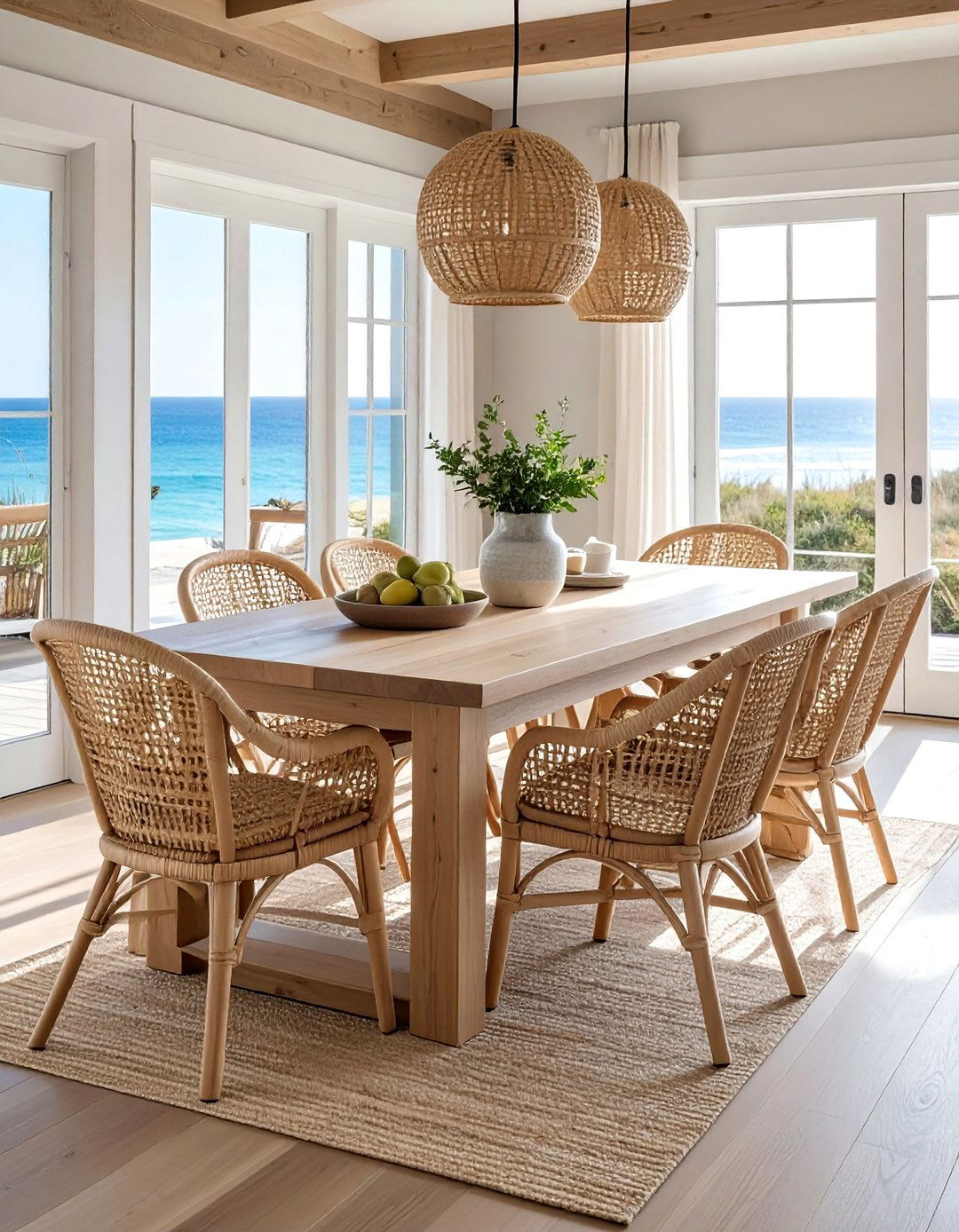 Wicker or Woven Dining Chairs - 20 Coastal Dining Room Ideas for a Beachy Vibe