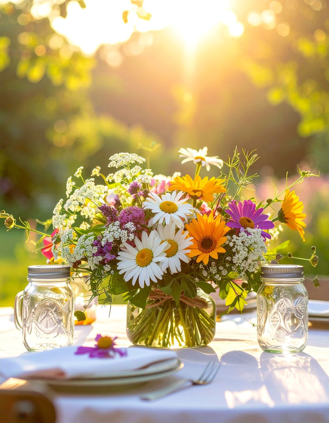 Wildflower Meadow Style Arrangements - 30 Wedding Table Decoration Ideas for a Dreamy Setup