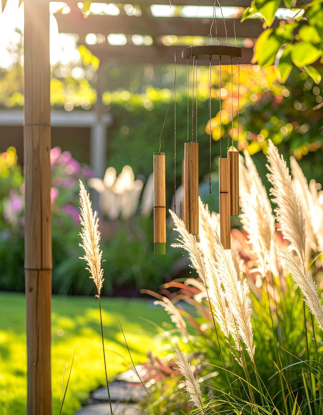Wind Chime and Tall Grasses Sensory Garden - 25 Sensory Garden Ideas to Stimulate the Senses