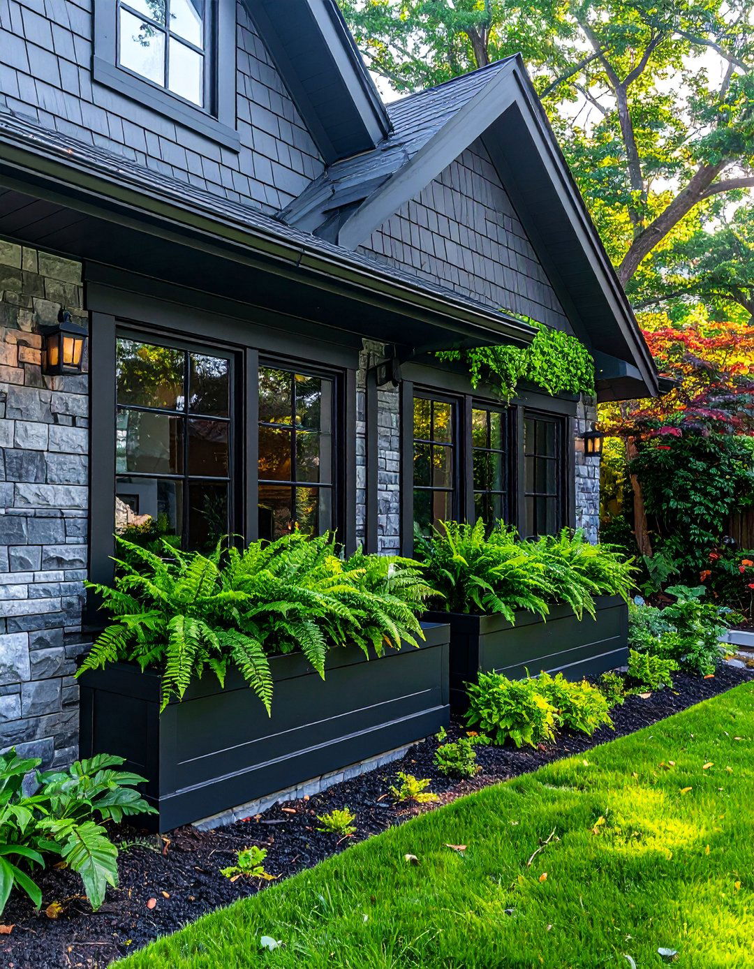 Window Boxes with Simple Plantings for a Transitional Home Exterior - 30 Transitional Home Exterior Ideas for Modern Appeal