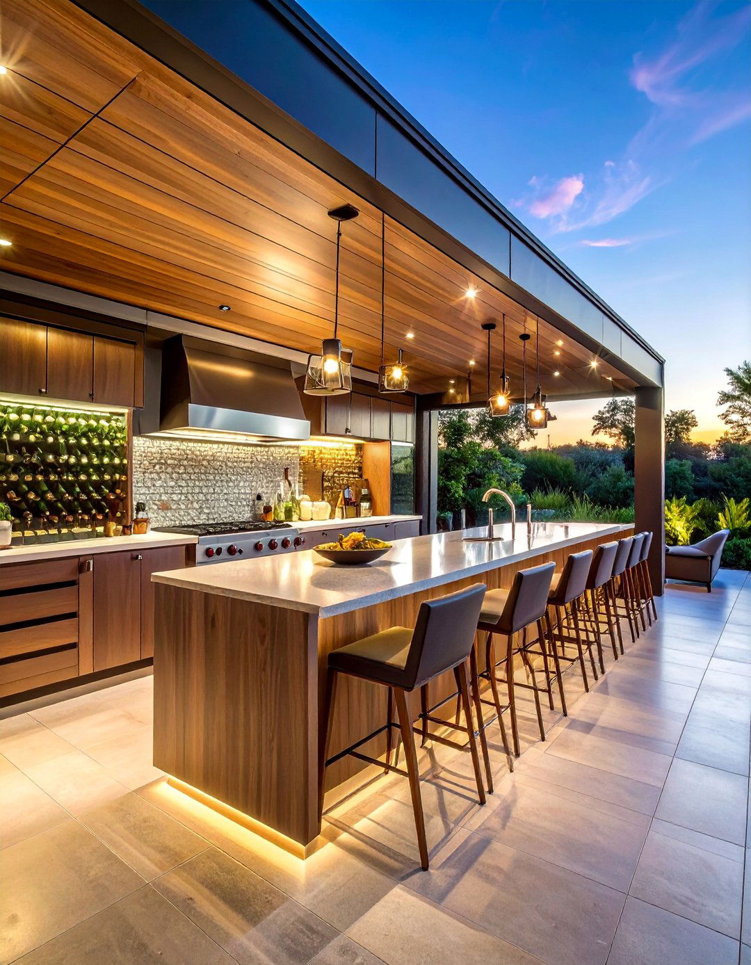 Wine Storage and Bar Features - 25 Covered Outdoor Kitchen Ideas for Year-Round Cooking