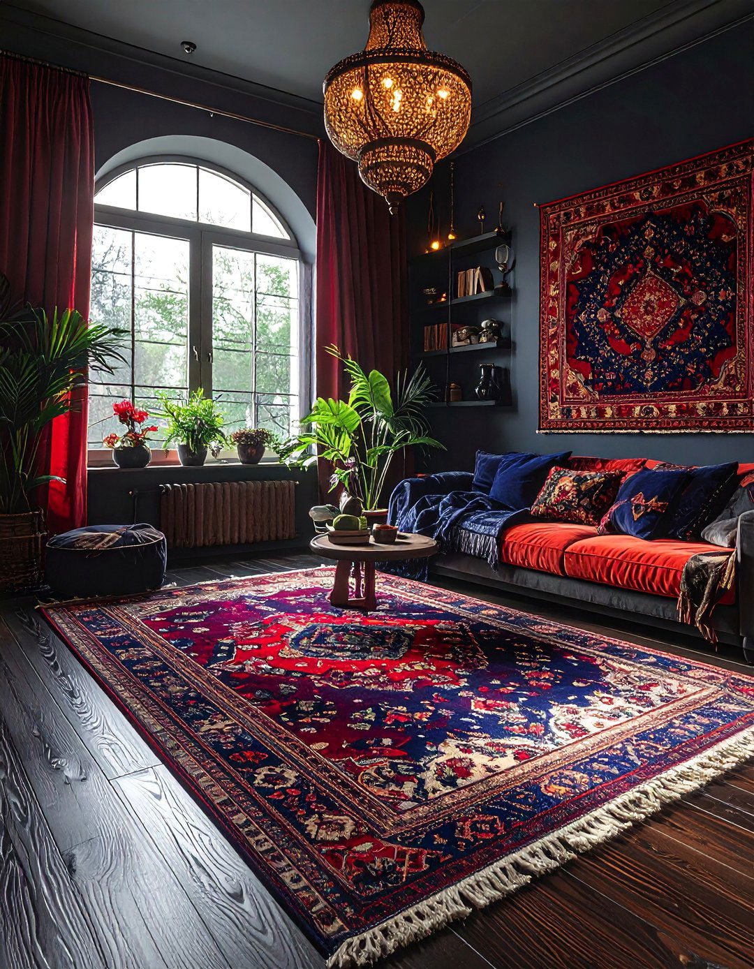 Witchy Living Room with Layered Oriental and Persian Rugs - 30 Witchy Living Room Ideas for a Mystical Vibe