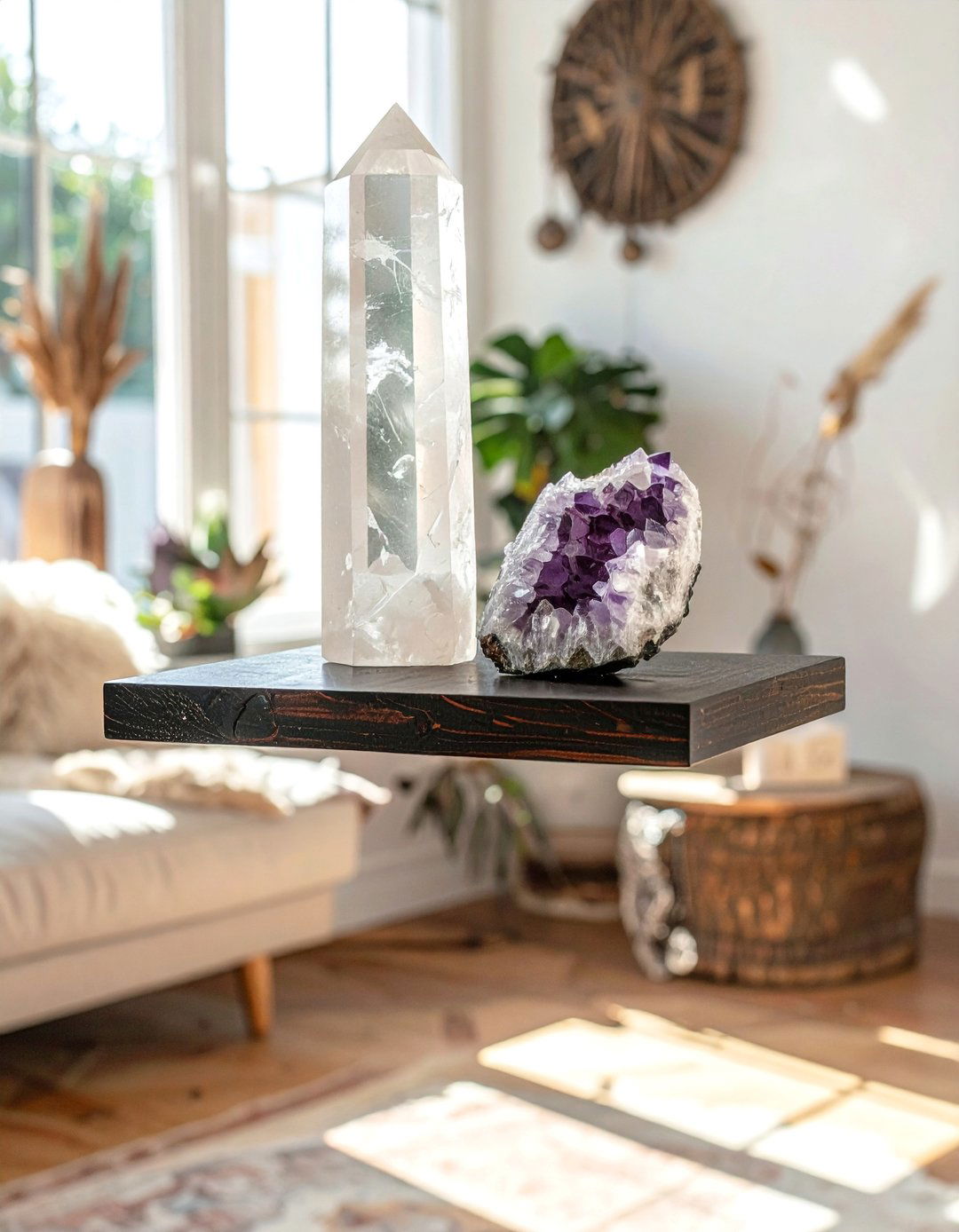 Witchy Living Room with a Crystal Collection Showcase - 30 Witchy Living Room Ideas for a Mystical Vibe