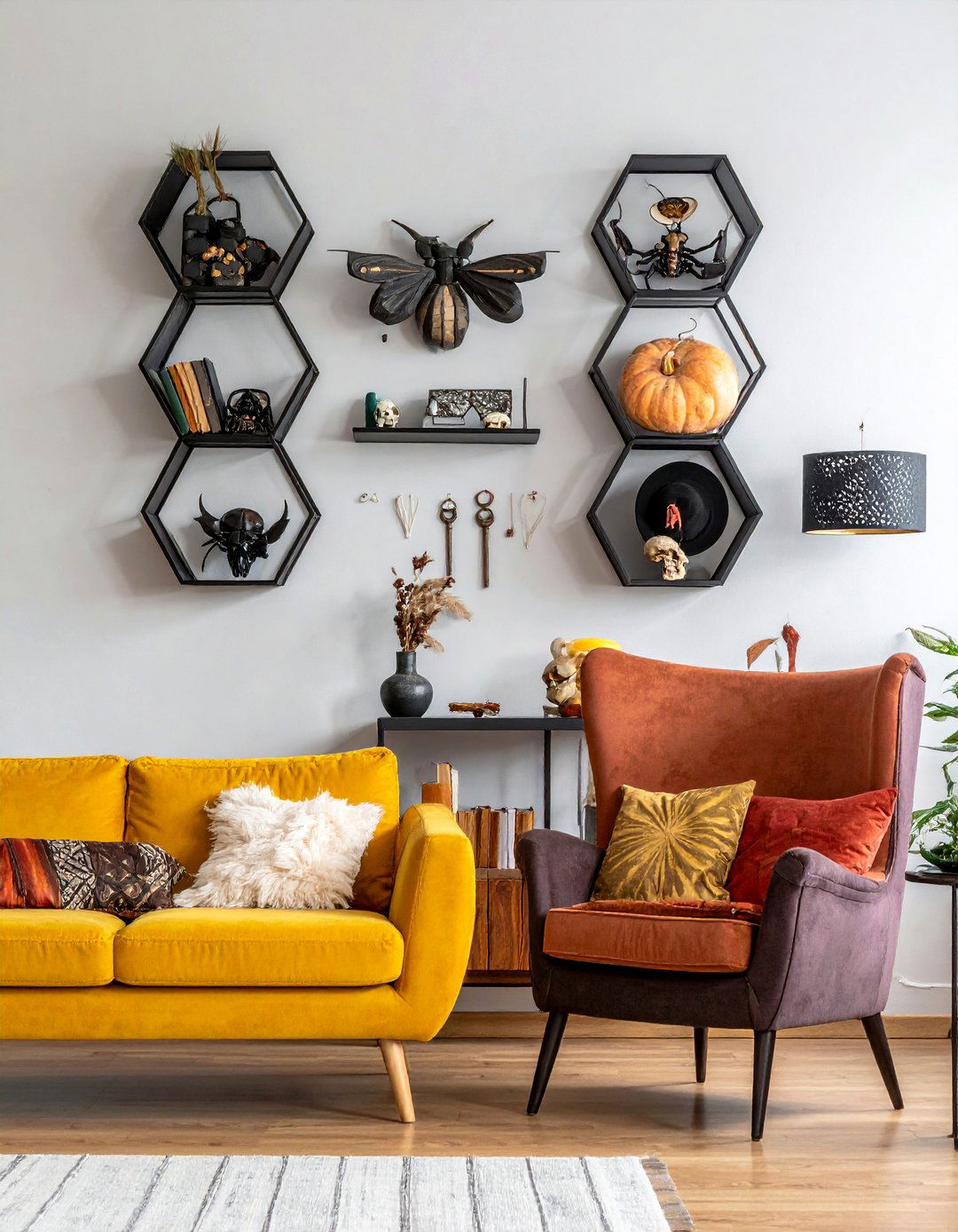 Witchy Living Room with a Curio Wall of Curiosities - 30 Witchy Living Room Ideas for a Mystical Vibe