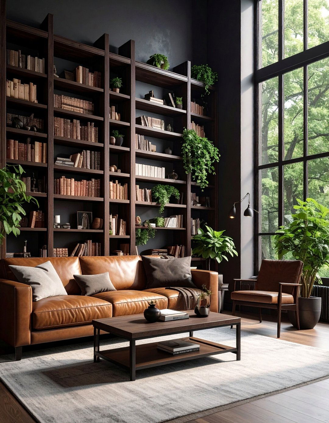 Witchy Living Room with a Floor to Ceiling Bookshelf - 30 Witchy Living Room Ideas for a Mystical Vibe