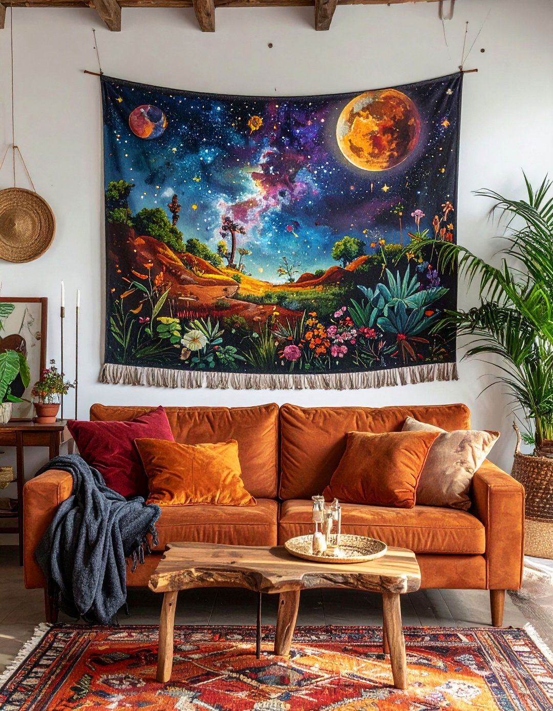 Witchy Living Room with a Woven Wall Tapestry - 30 Witchy Living Room Ideas for a Mystical Vibe