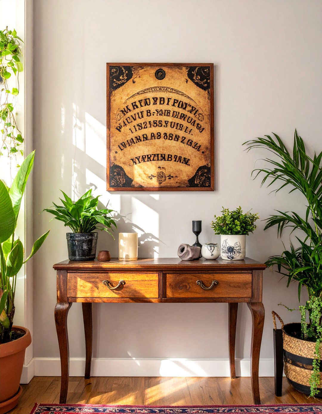 Witchy Living room with a Vintage Ouija Board Display - 30 Witchy Living Room Ideas for a Mystical Vibe