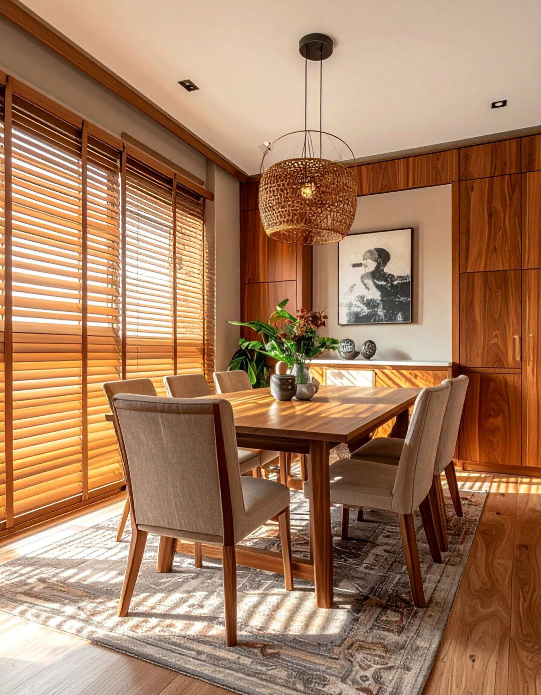 Wood Blinds for Natural Warmth - 25 Dining Room Window Ideas for a Bright and Airy Space