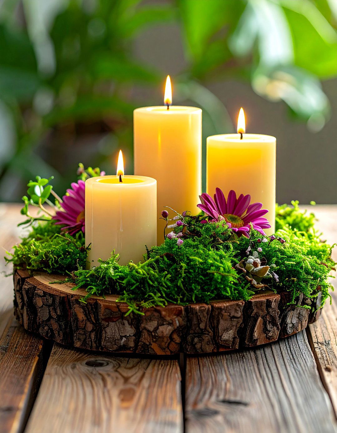 Wood Slice and Candle Spring Centerpiece - 25 Spring Centerpiece Ideas for a Fresh Look