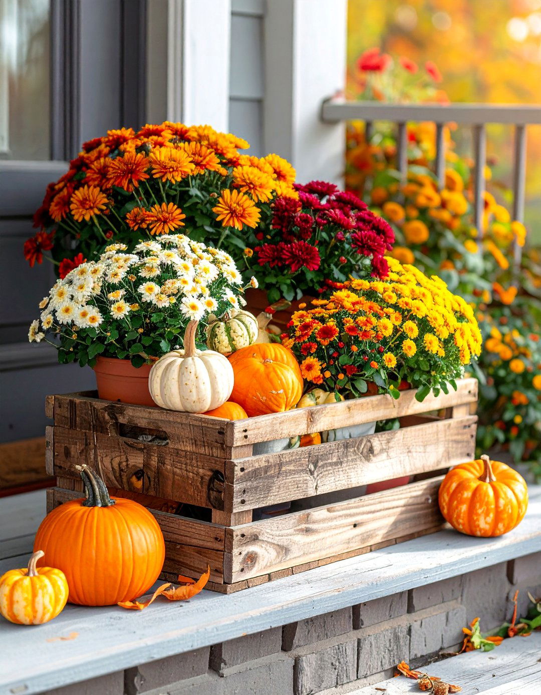 Wooden Crate and Pumpkin Fall Planter - 40 Fall Planter Ideas to Add Seasonal Charm