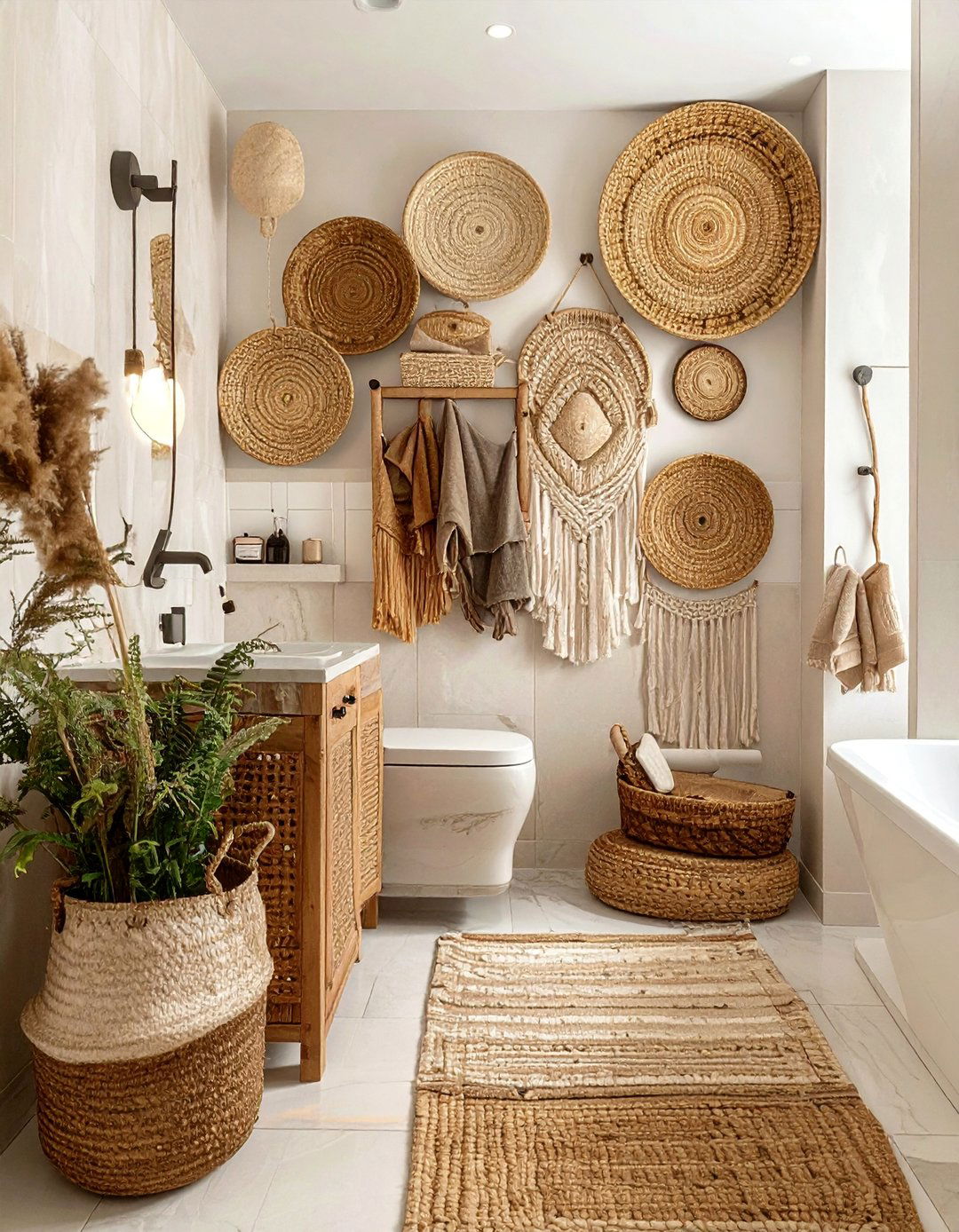 Woven Basket Storage System - 25 Boho Bathroom Ideas for a Free-Spirited Retreat