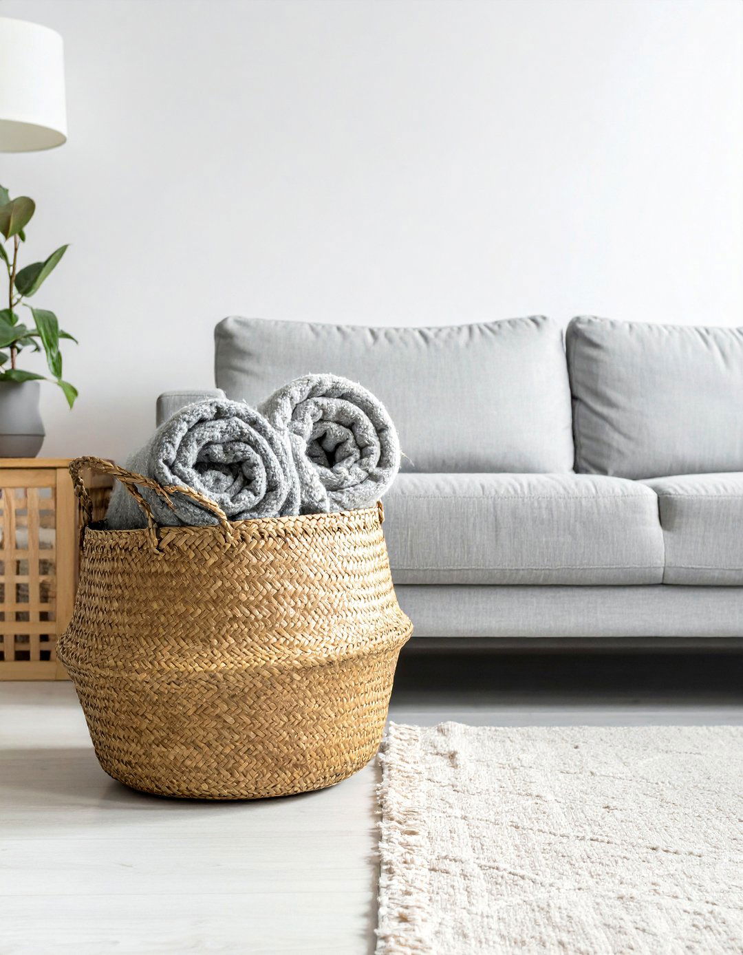 Woven Baskets for Stylish Storage - 30 Rustic Scandinavian Living Room Ideas for a Cozy Vibe