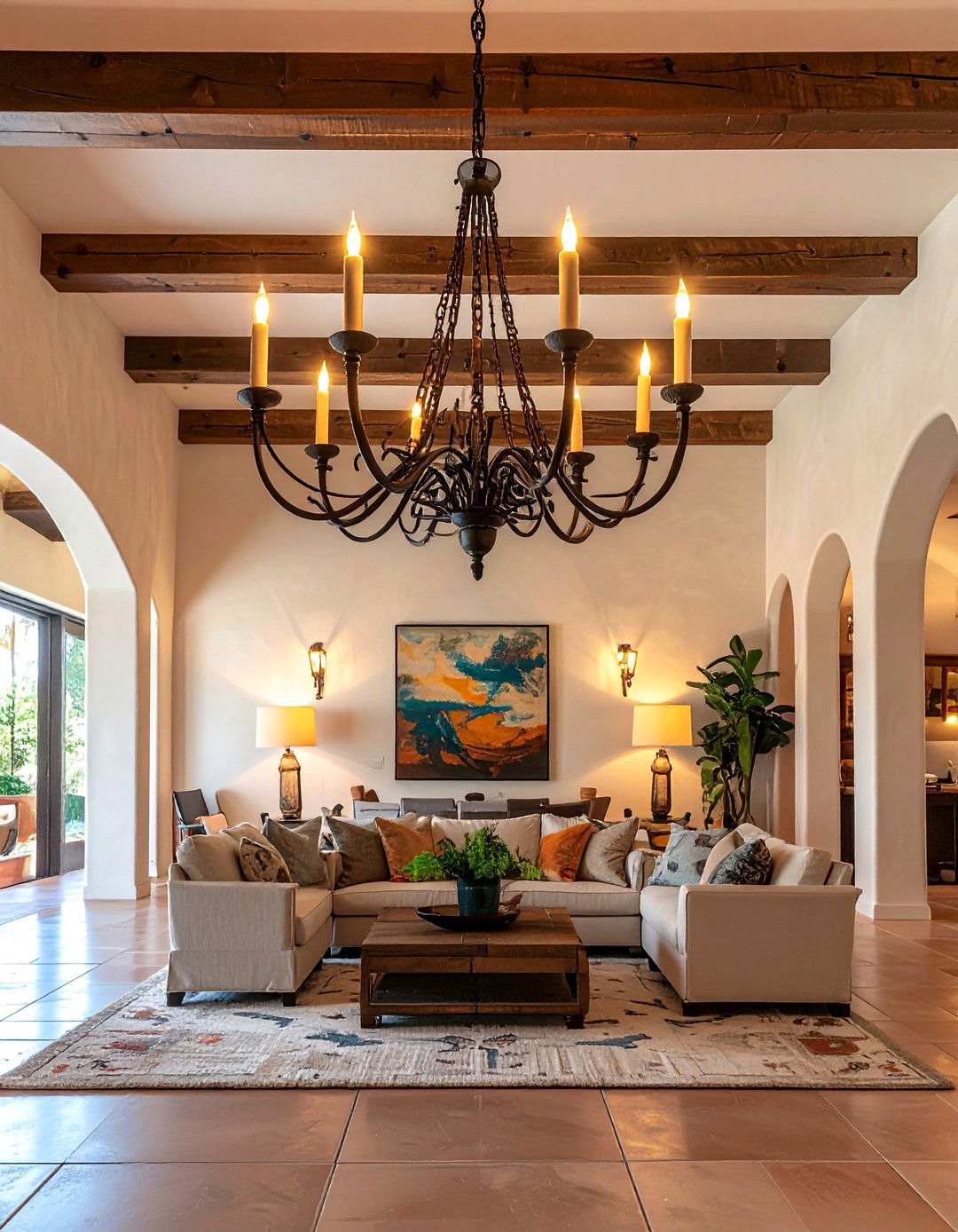 Wrought Iron Chandelier Southwestern Living Room - 25 Southwestern Living Room Ideas for a Cozy Retreat