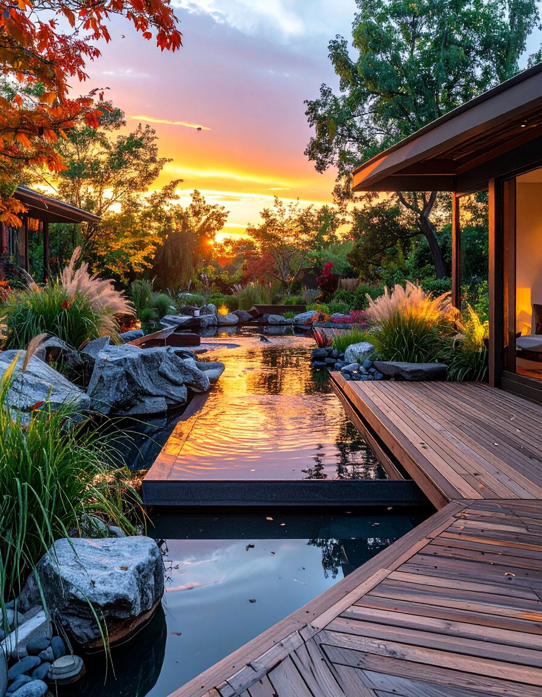 Zen Garden Deck with Water Features - 20 Floating Deck Ideas for a Modern Outdoor Living Space