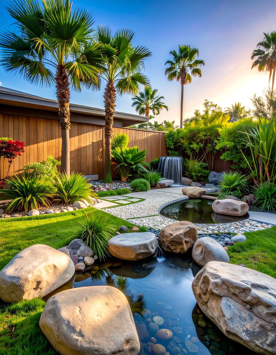 Zen Garden Palm Sanctuary - 30 Front Yard Palm Tree Landscape Design Ideas