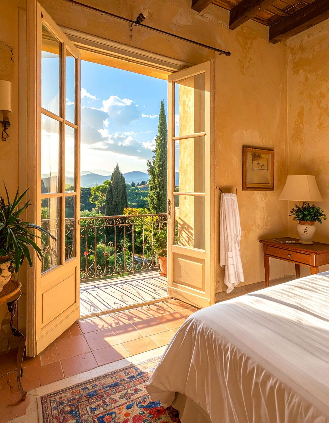 A Charming Juliette Balcony - 20 Tuscan Bedroom Ideas for a Warm and Inviting Space