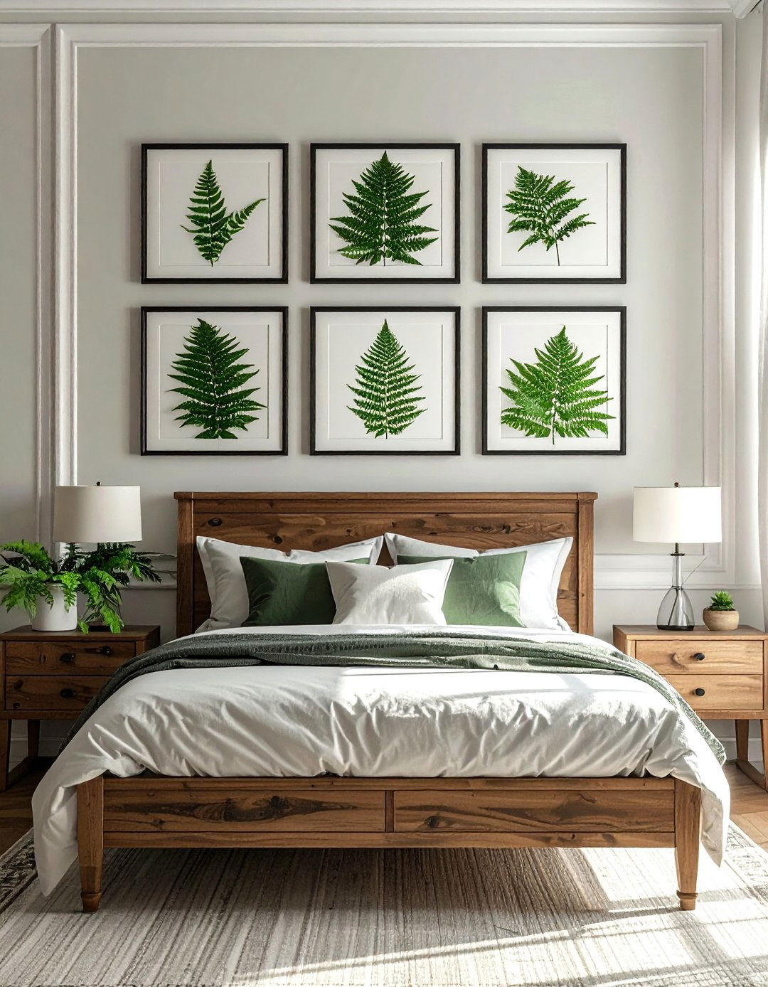 A Collection of Framed Fern Prints - 20 Forest-Themed Bedroom Ideas for a Nature-Inspired Retreat