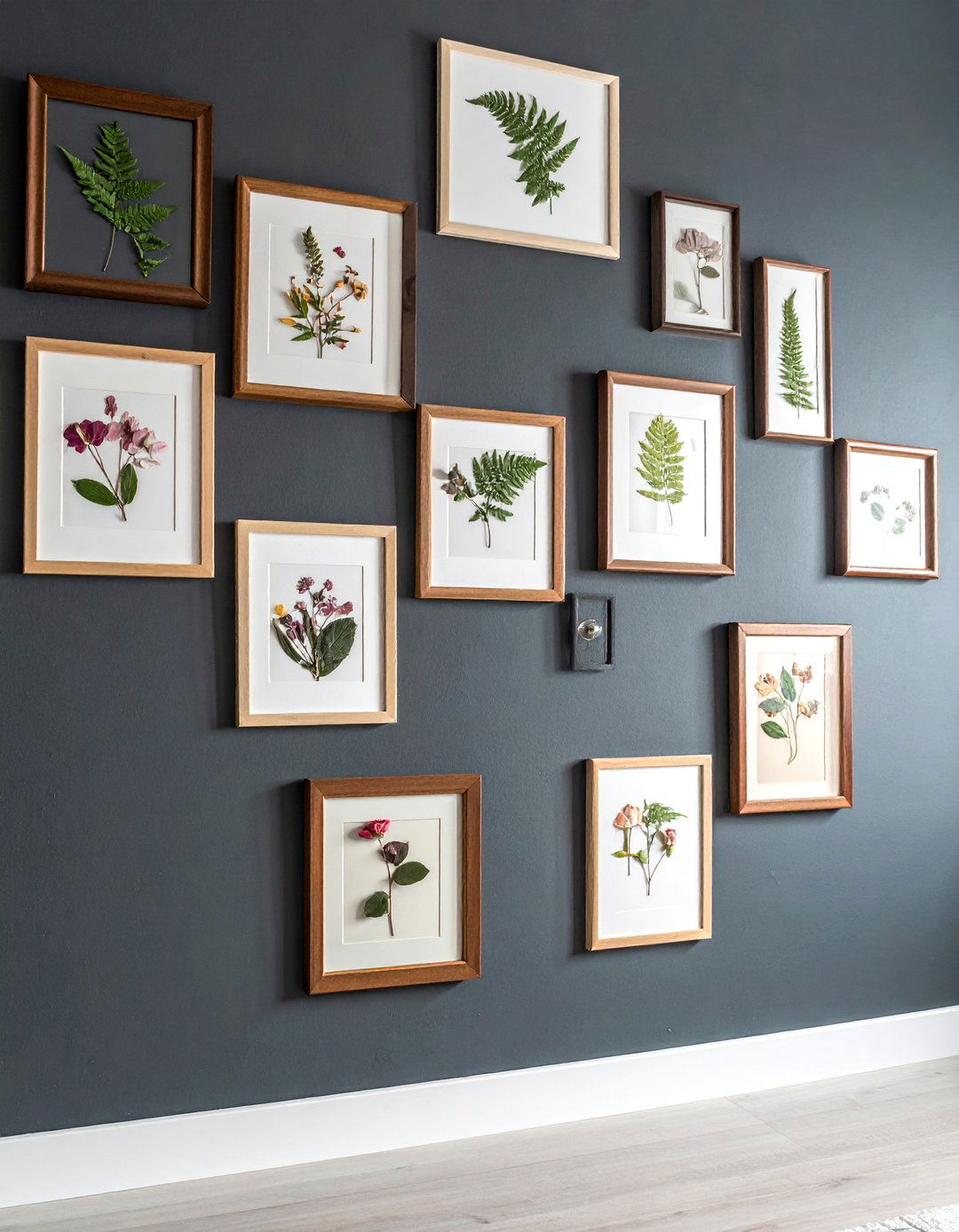 A Collection of Framed Pressed Flowers - 20 Dark Academia Home Office Ideas for a Moody Vibe
