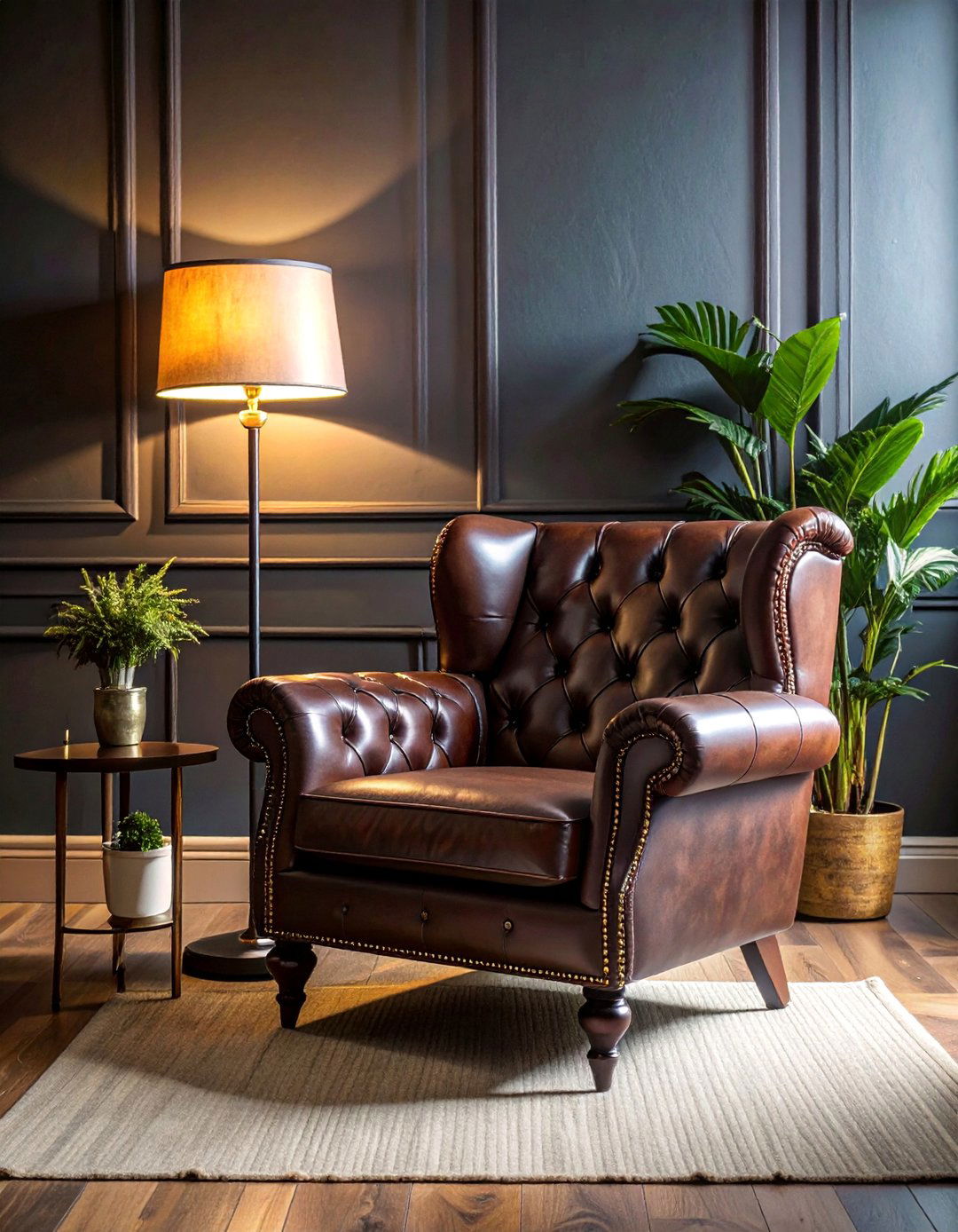 A Comfortable Tufted Leather Armchair - 20 Dark Academia Home Office Ideas for a Moody Vibe