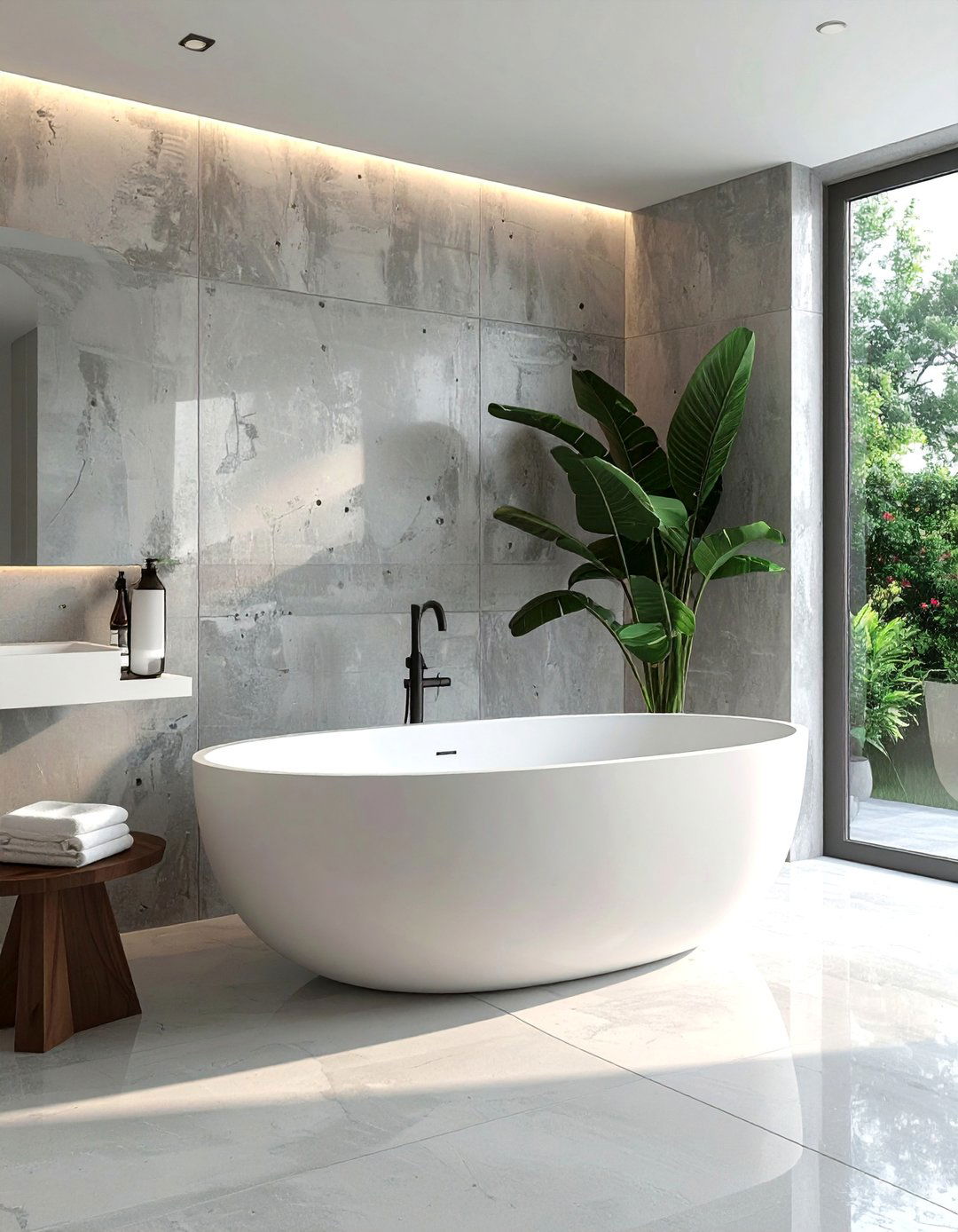A Concrete Bathroom With A Freestanding Tub - 30 Concrete Bathroom Ideas for a Modern Look