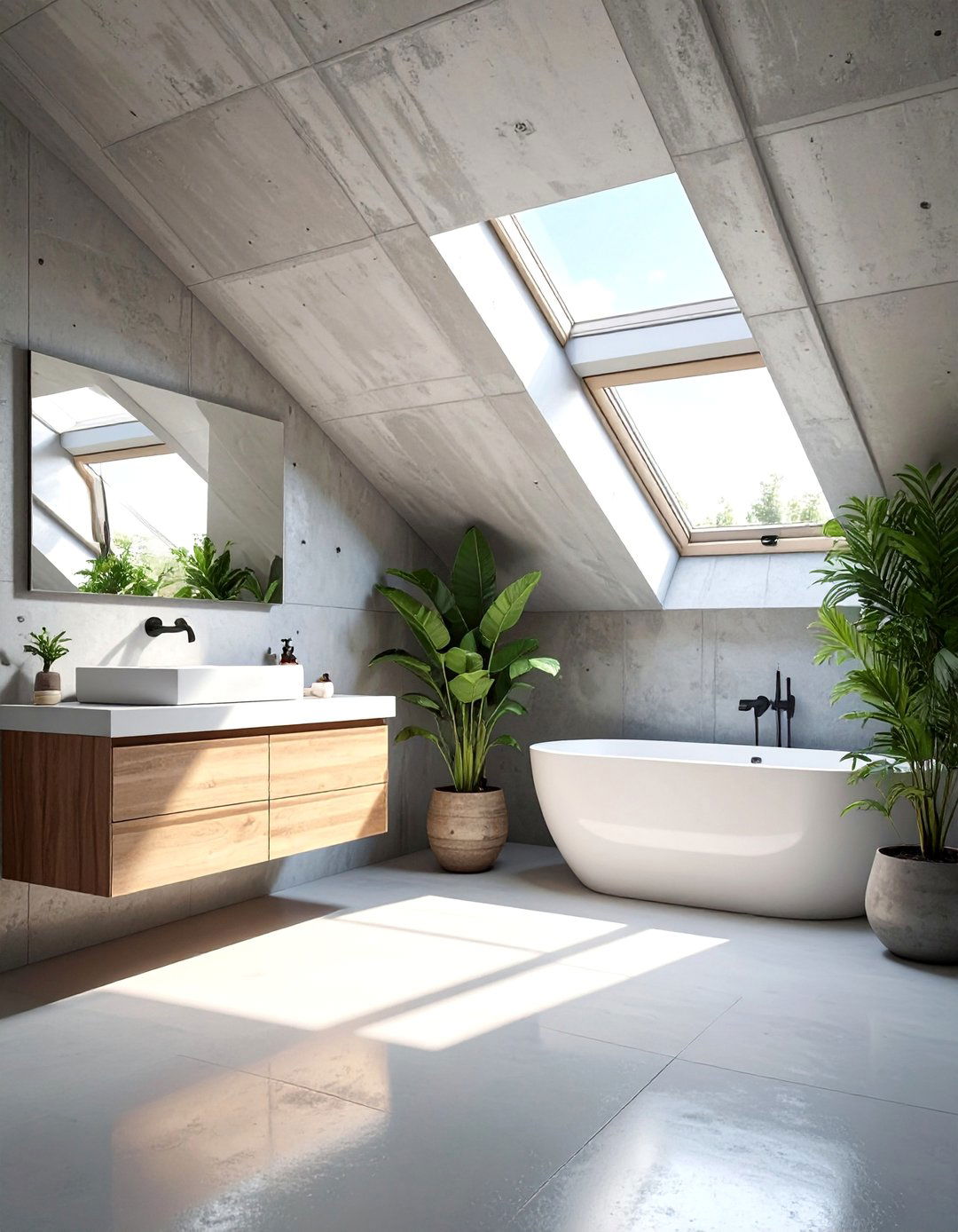 A Concrete Bathroom With A Skylight - 30 Concrete Bathroom Ideas for a Modern Look