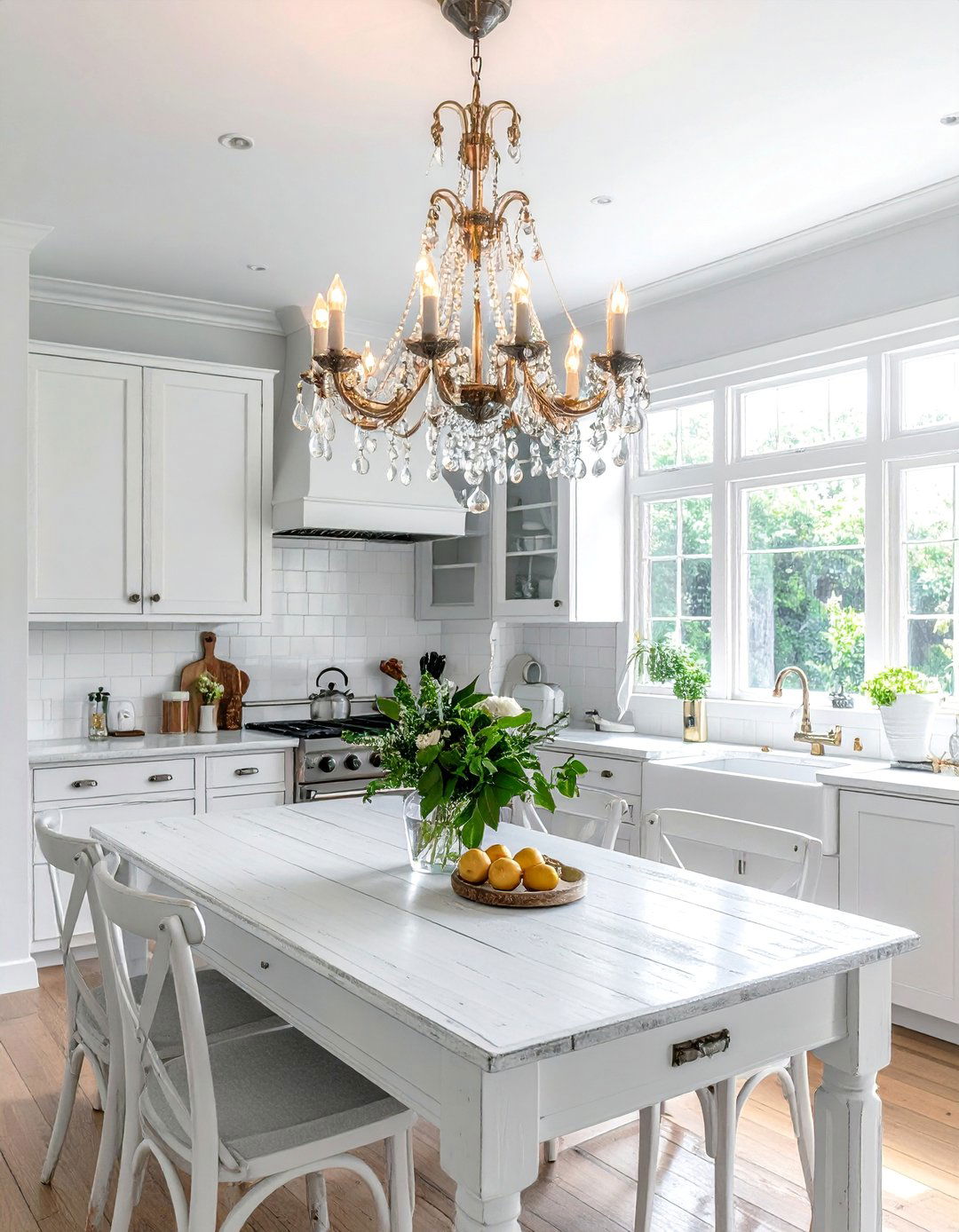A Crystal Chandelier for a Shabby Chic Kitchen - 15 Charming Shabby Chic Kitchen Ideas for Vintage Style