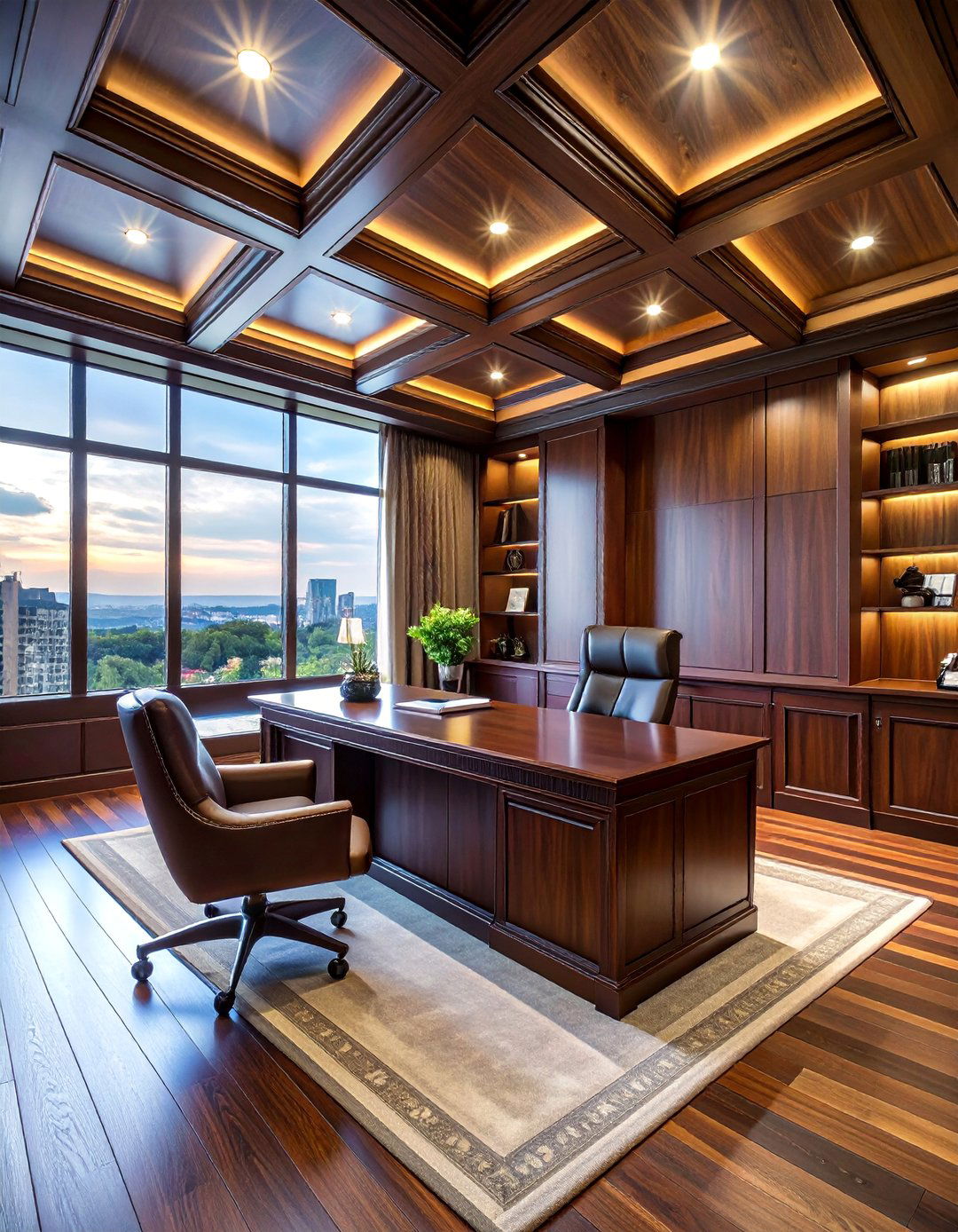 A Dark Wood Coffered Ceiling - 20 Dark Wood Interior Design Ideas for Your Home