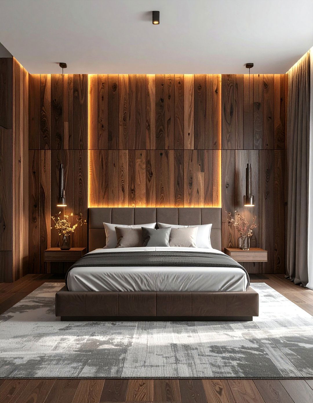 A Dark Wood Paneled Accent Wall - 20 Dark Wood Interior Design Ideas for Your Home