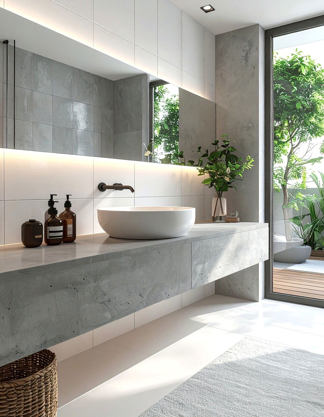 A Floating Concrete Bathroom Vanity - 30 Concrete Bathroom Ideas for a Modern Look
