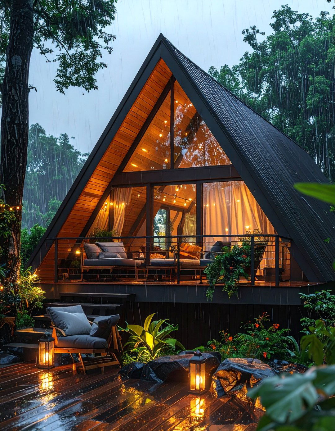 A Frame House With a Covered Balcony - 20 A-Frame House With Balcony Design Ideas