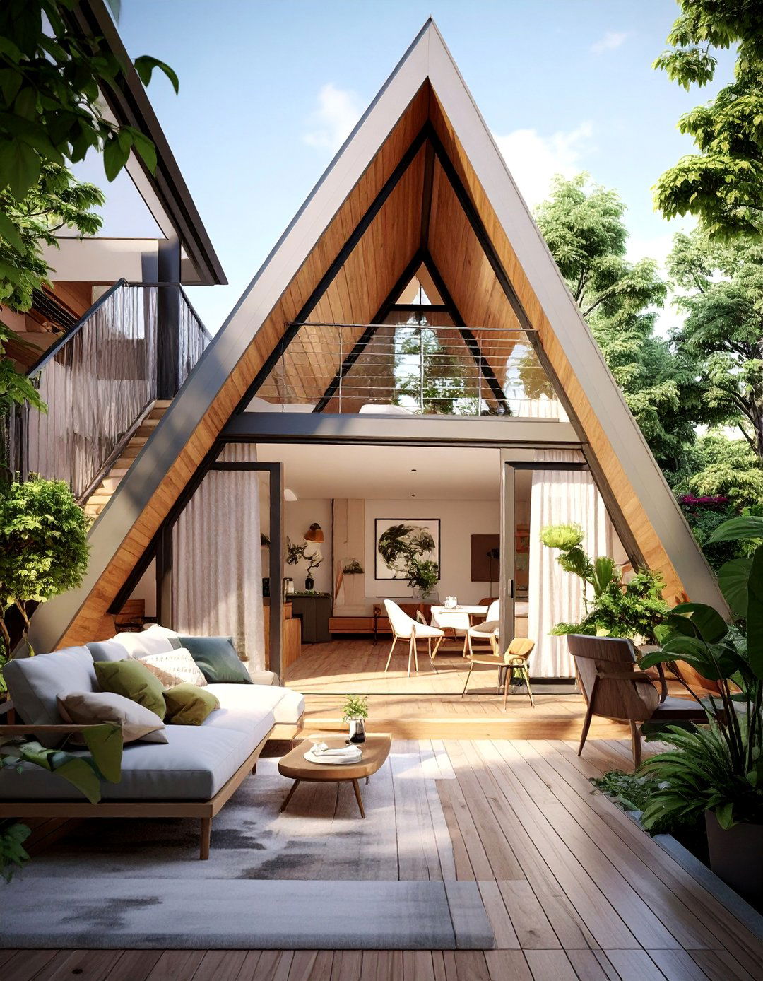 A Frame House With a Fold Down Balcony Wall - 20 A-Frame House With Balcony Design Ideas