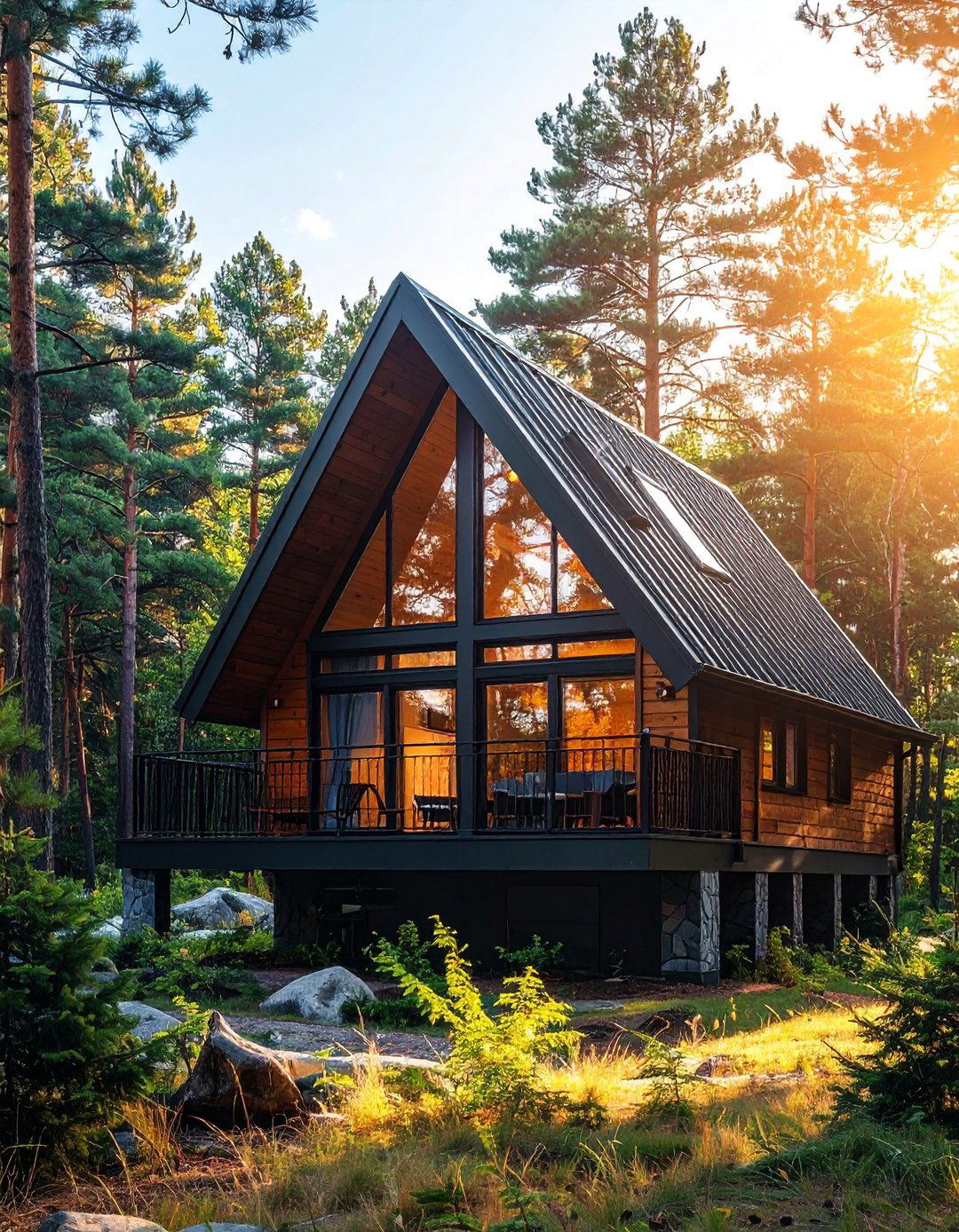 A Frame House With a Front Gable Balcony - 20 A-Frame House With Balcony Design Ideas