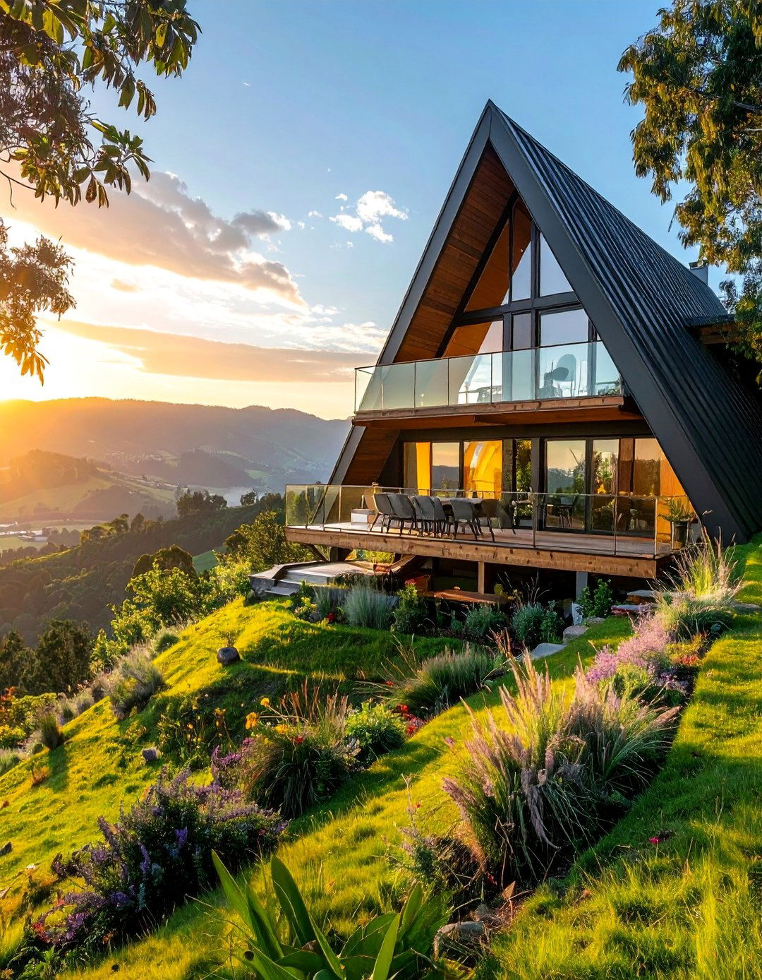 A Frame House With a Multi Level Balcony - 20 A-Frame House With Balcony Design Ideas