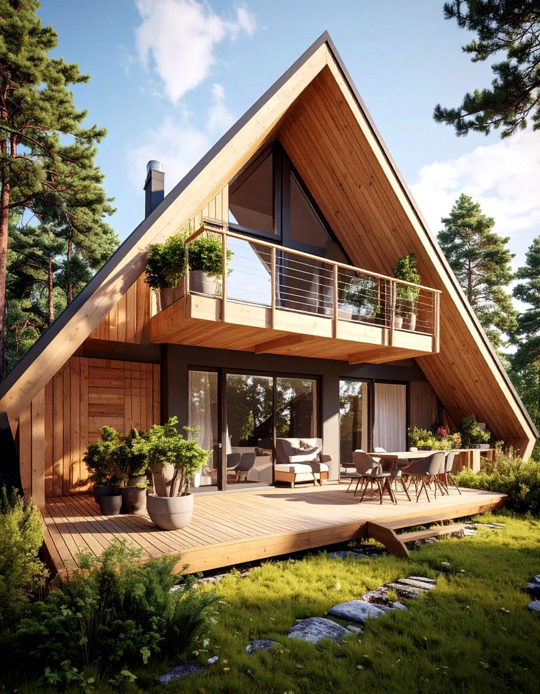 A Frame House With a Scandinavian Style Balcony - 20 A-Frame House With Balcony Design Ideas