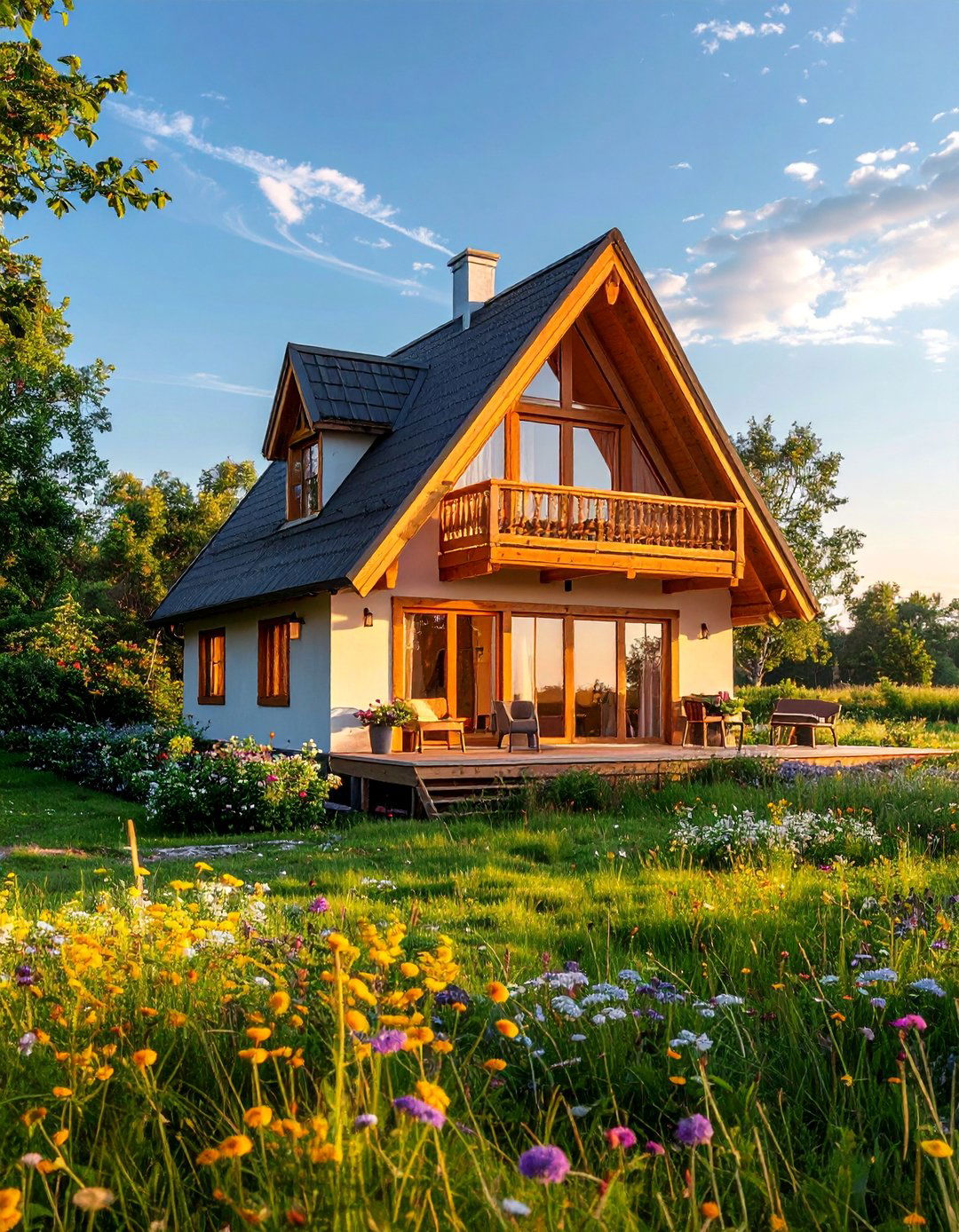 A Frame House With a Small Juliette Balcony - 20 A-Frame House With Balcony Design Ideas