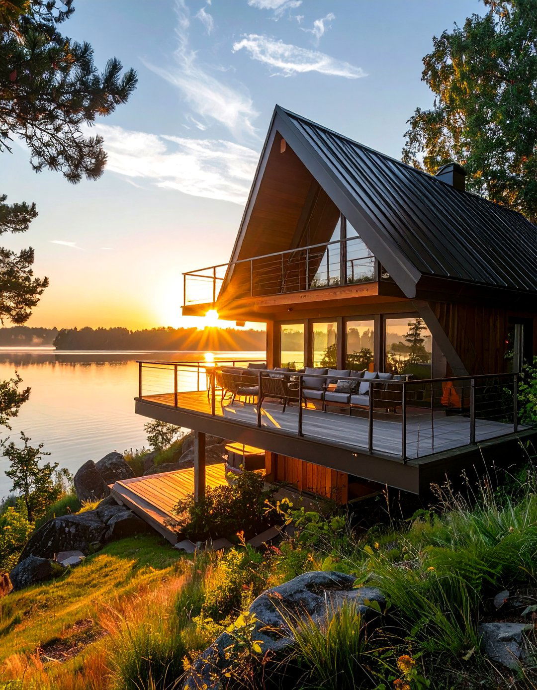 A Frame House With a Wraparound Balcony - 20 A-Frame House With Balcony Design Ideas