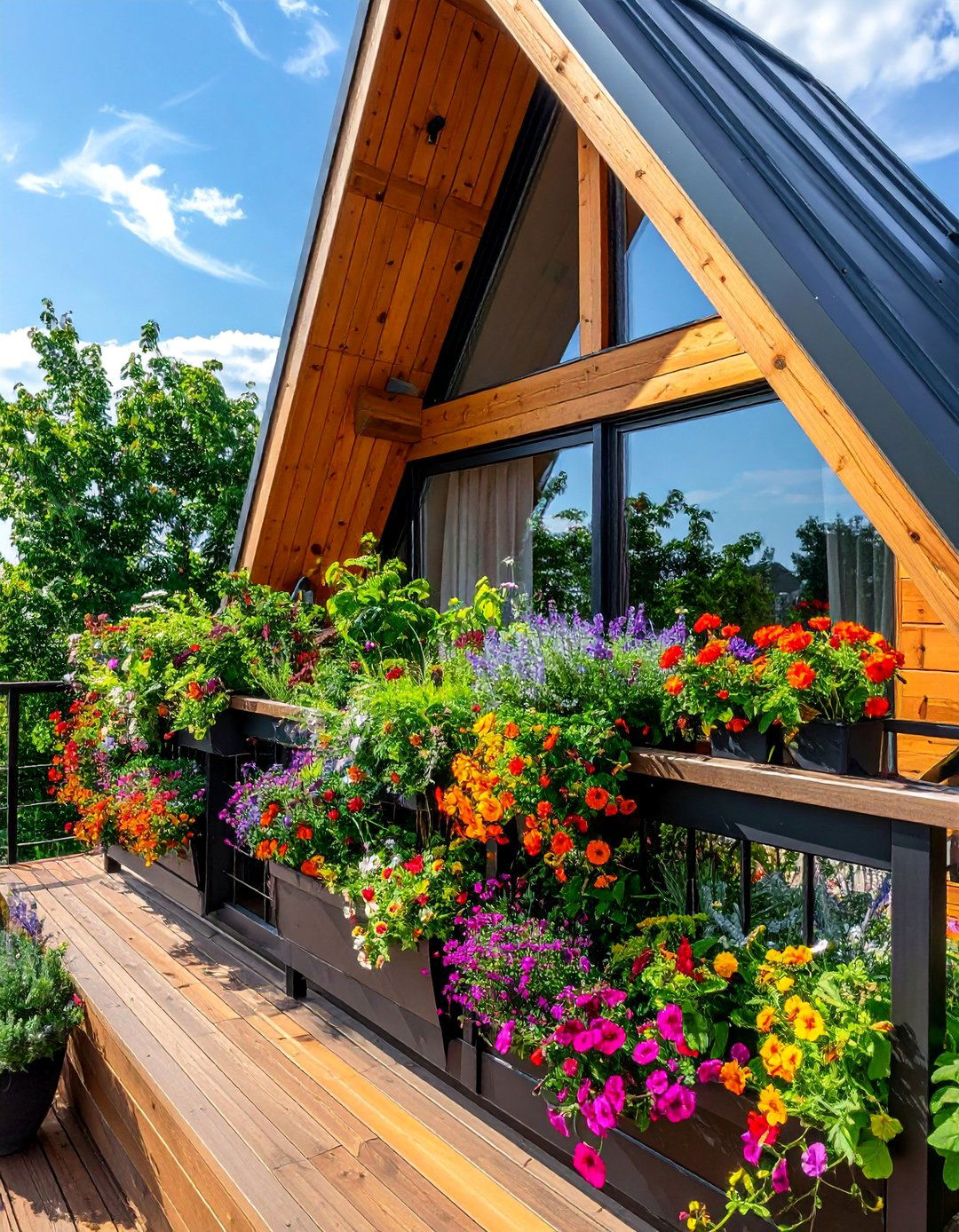 A Frame House With an Integrated Planter Balcony - 20 A-Frame House With Balcony Design Ideas