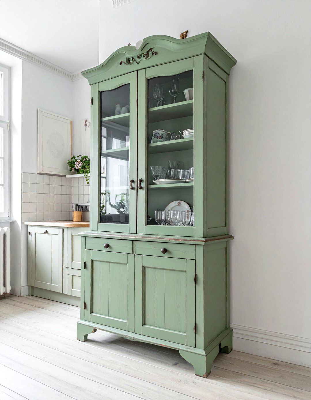 A Freestanding Hutch for Shabby Chic Kitchen Storage - 15 Charming Shabby Chic Kitchen Ideas for Vintage Style