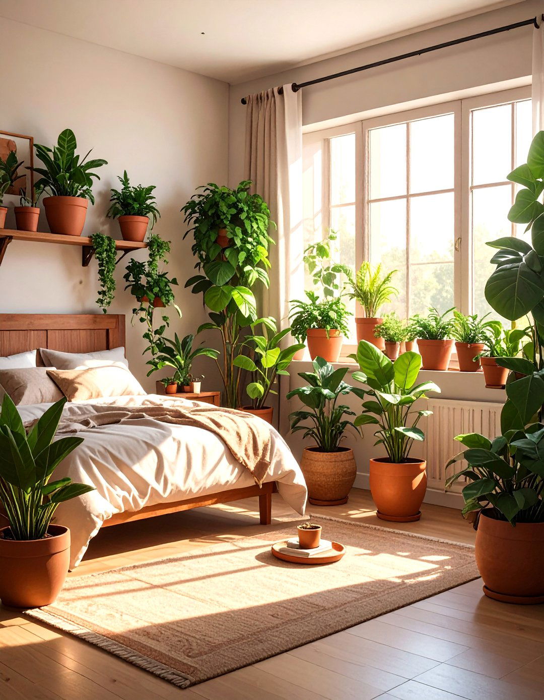 A Mix of Green Houseplants and Brown Terracotta Pots - 20 Green and Brown Bedroom Ideas for a Natural Look