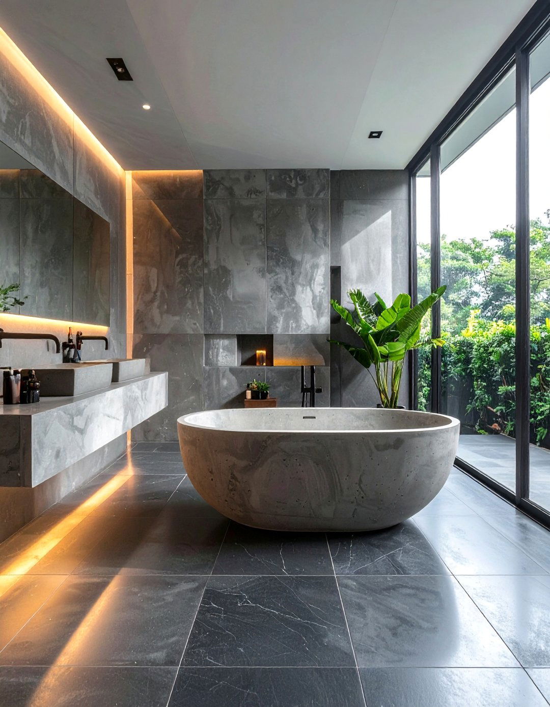 A Monolithic Concrete Bathroom Bathtub - 30 Concrete Bathroom Ideas for a Modern Look