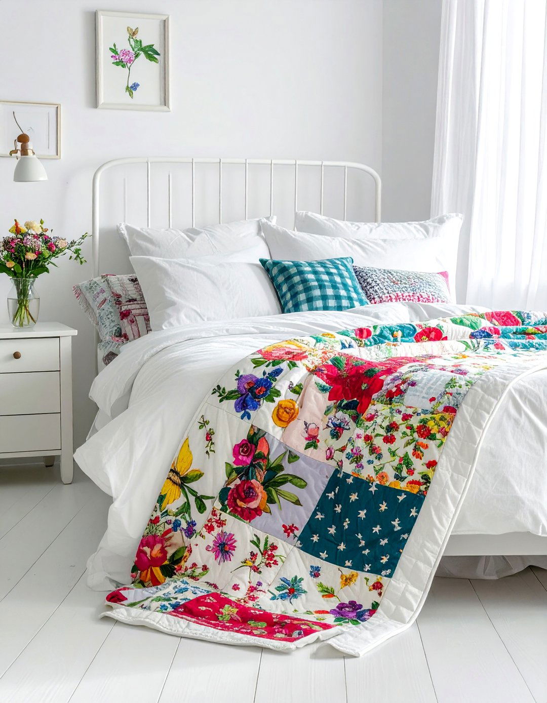 A Quilted Patchwork Throw Blanket for a Shabby Chic Bedroom - 20 Shabby Chic Bedroom Ideas for Timeless Elegance