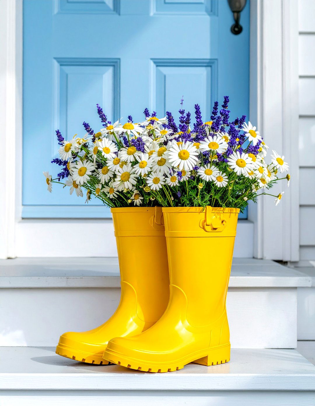 A Rain Boot Mini Flower Arrangement - 15 Summer Front Door Decor Ideas for a Welcoming Entry