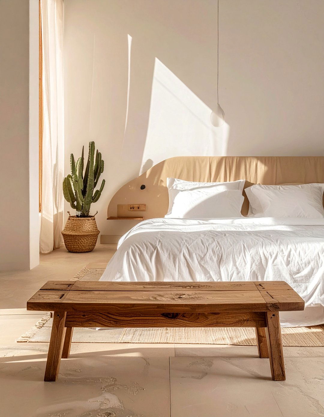 A Simple Wooden Bench - 20 Desert-Themed Room Ideas for a Unique Aesthetic