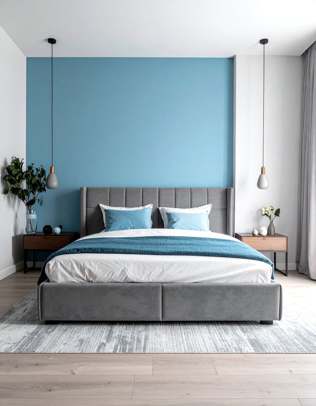 A Single Light Blue Accent Wall - 25 Light Blue Bedroom Ideas for a Calming Retreat