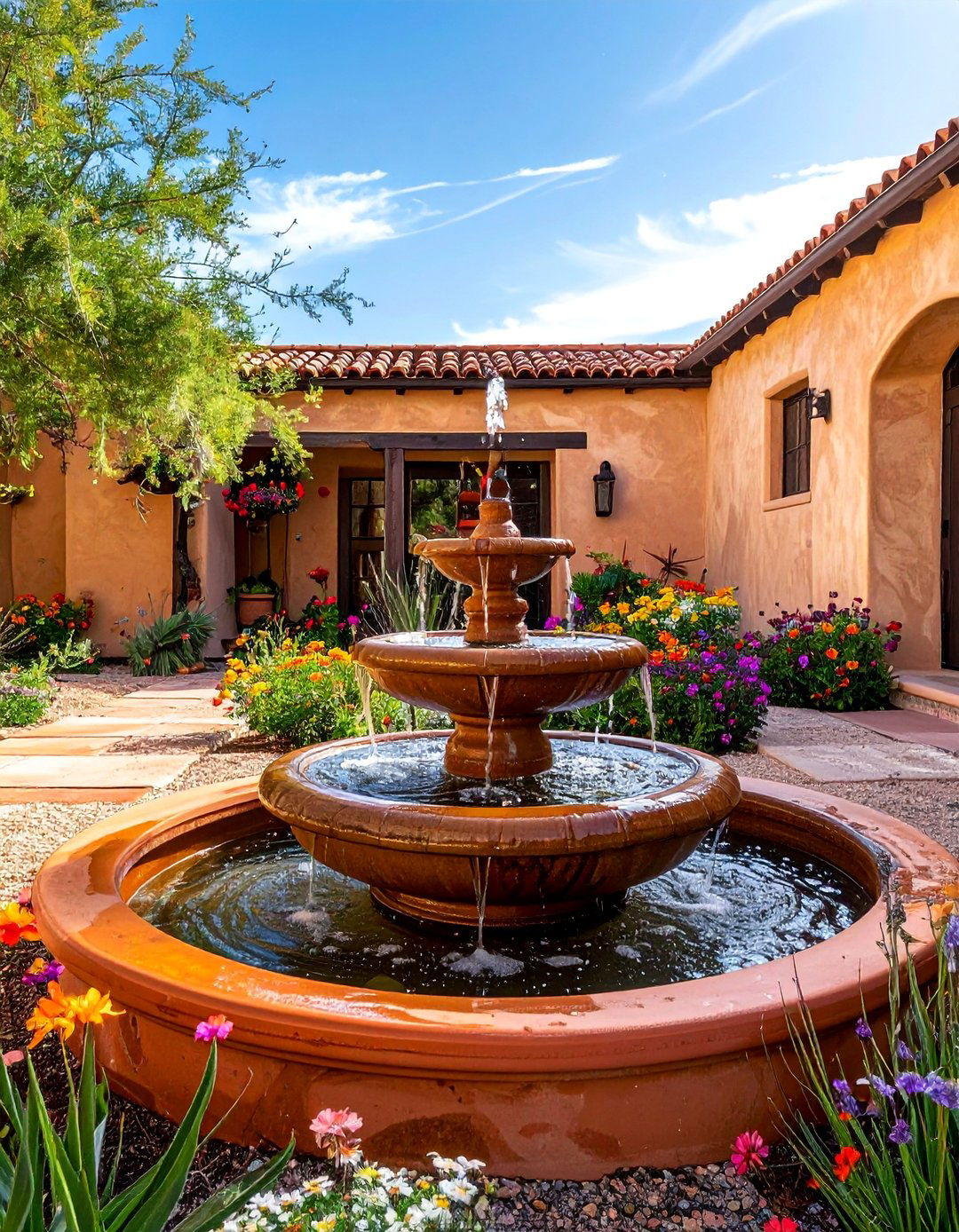A Small Courtyard Fountain - 20 Southwest Landscaping Ideas for Your Front Yard