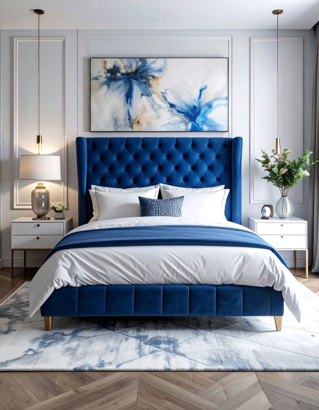 A Statement Blue Velvet Upholstered Bed - 25 Luxury Blue Bedroom Ideas for a Serene Retreat