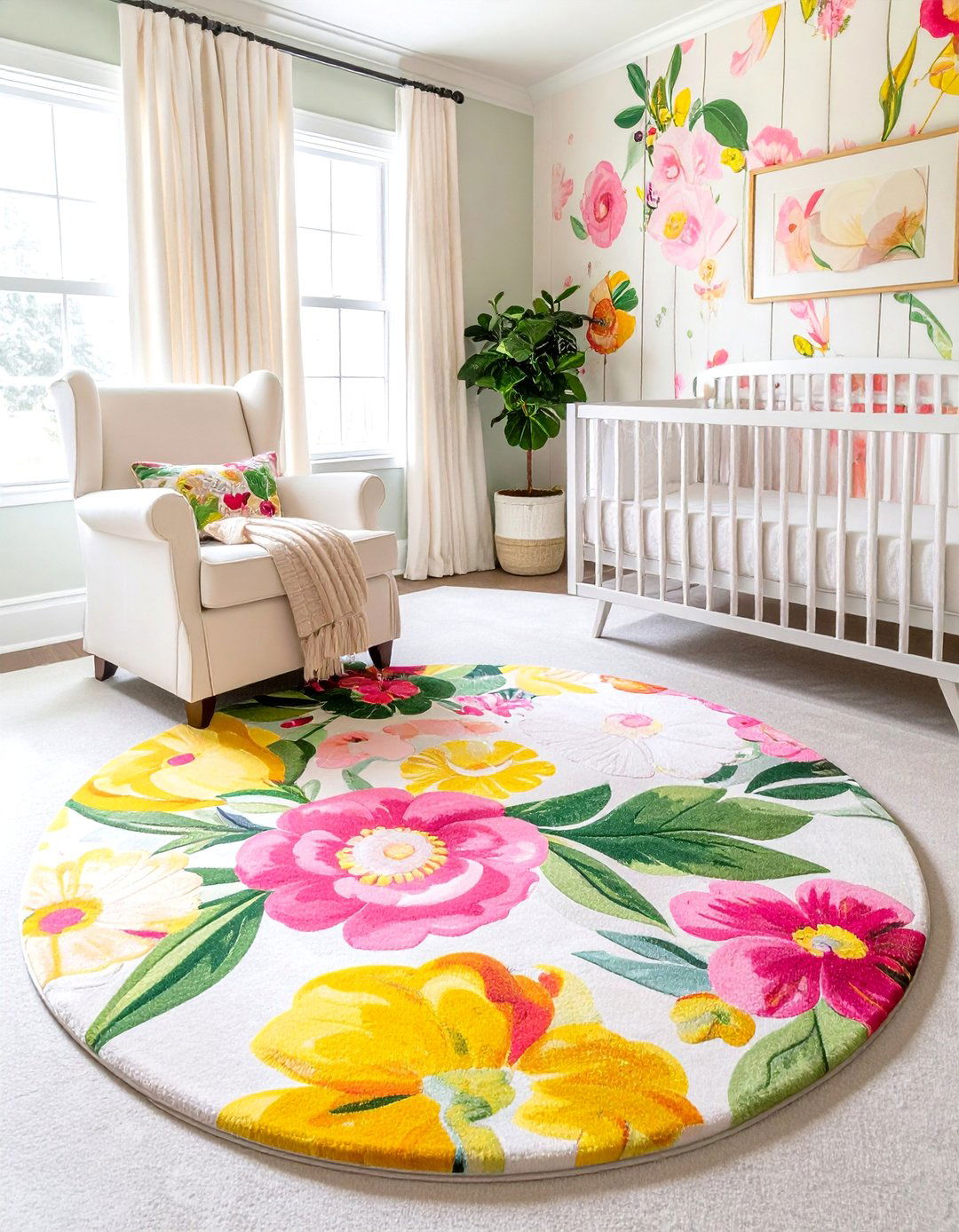 A Statement Floral Nursery Rug - 15 Floral Nursery Ideas for a Blooming Baby Room