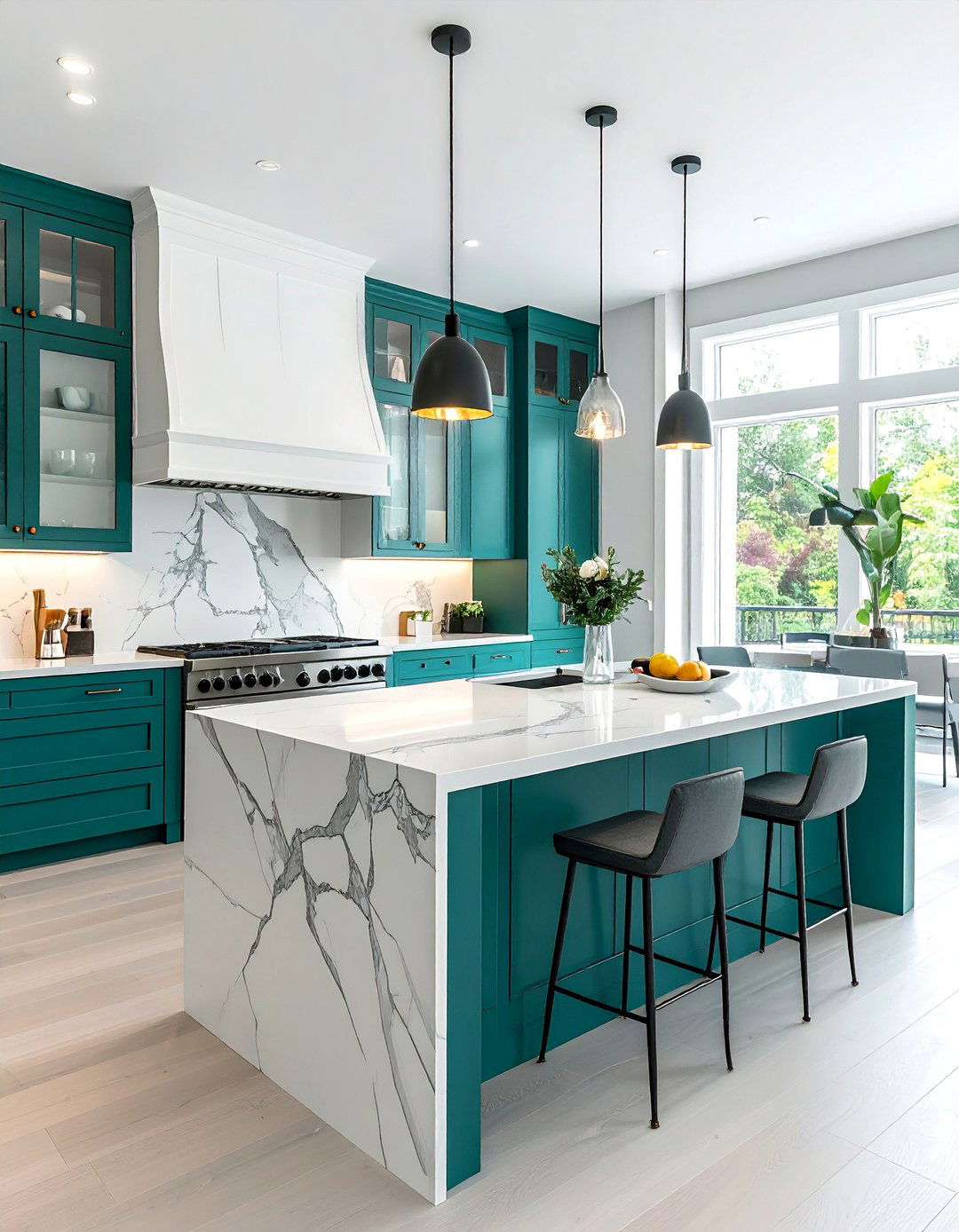 A Statement Teal Kitchen Island - 20 Teal and White Kitchen Design Ideas for a Fresh Look