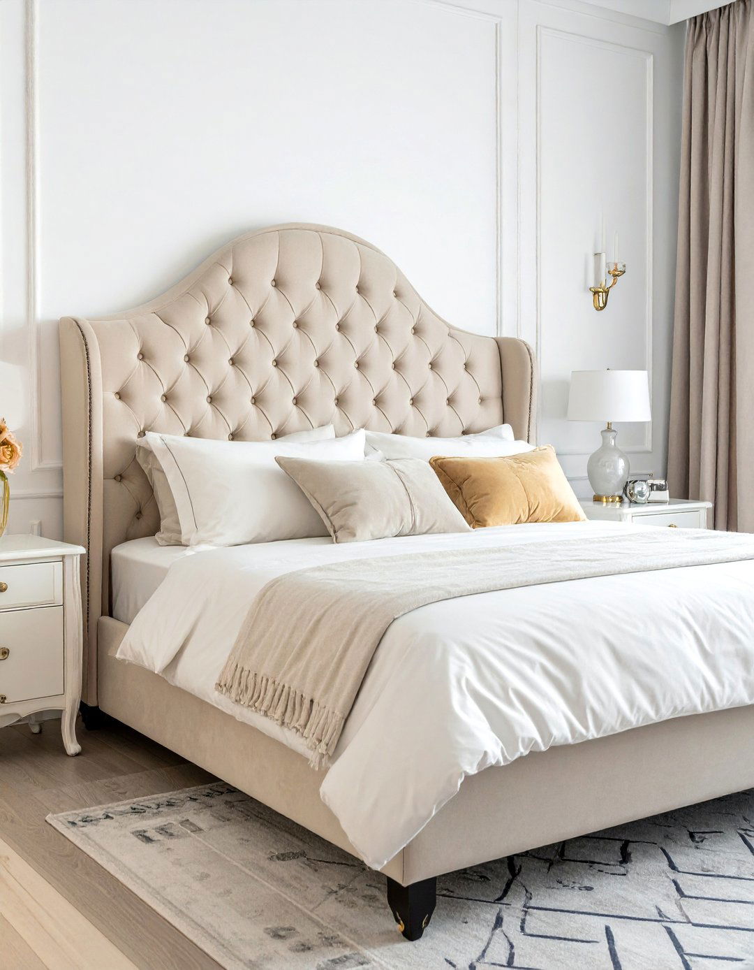 A Tufted Upholstered Headboard for a Shabby Chic Bedroom - 20 Shabby Chic Bedroom Ideas for Timeless Elegance