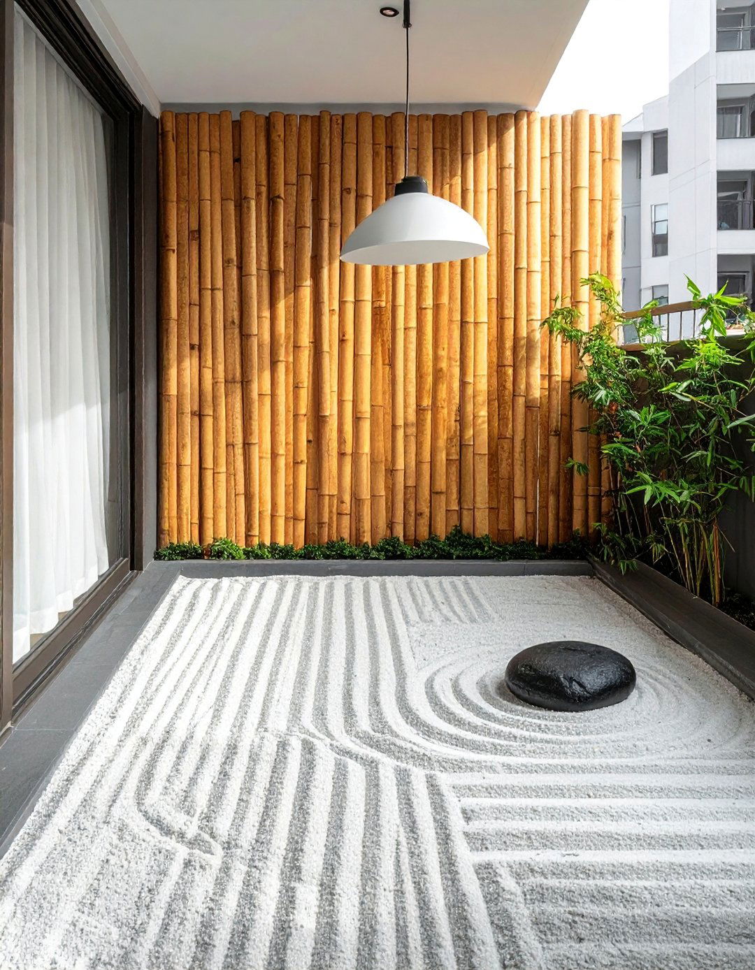 A Vertical Bamboo Screen Zen Garden - 20 Small Zen Garden Ideas for a Peaceful Outdoor Retreat